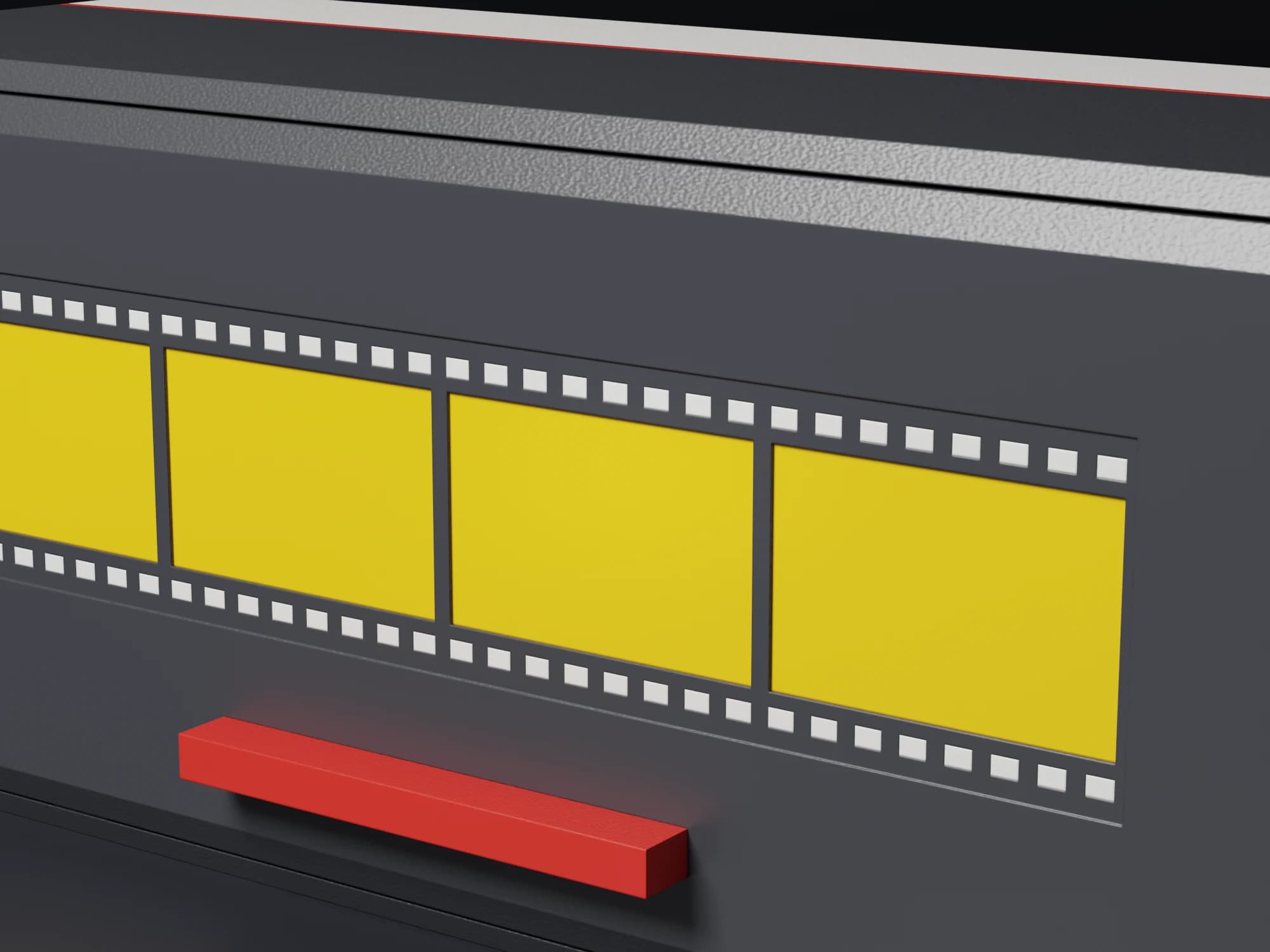 Detail van de filmstrook in reliëf op de lade